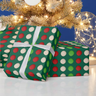 Papier Cadeau Points Rouges Verts Blancs