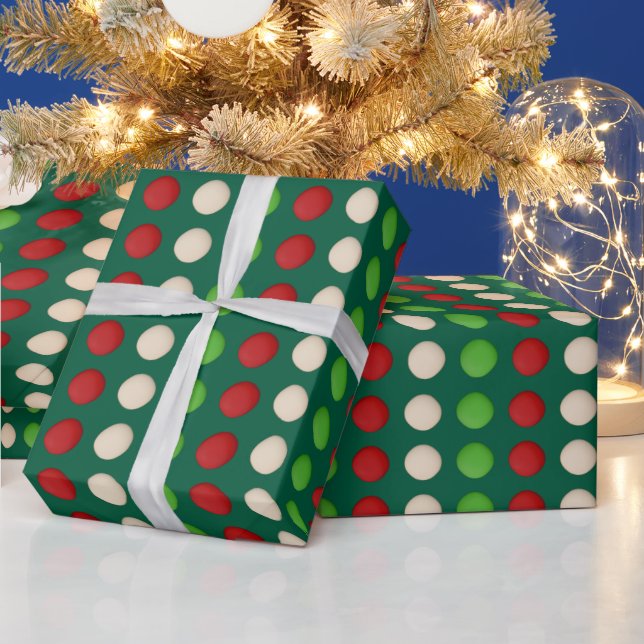 Papier Cadeau Points Rouges Verts Blancs (Vacances)