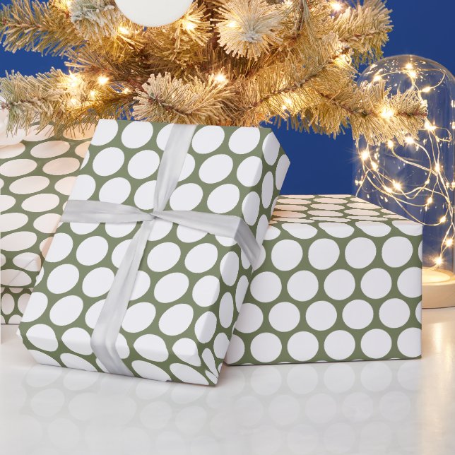 Papier Cadeau Points Sage Vert et Blanc  (Vacances)