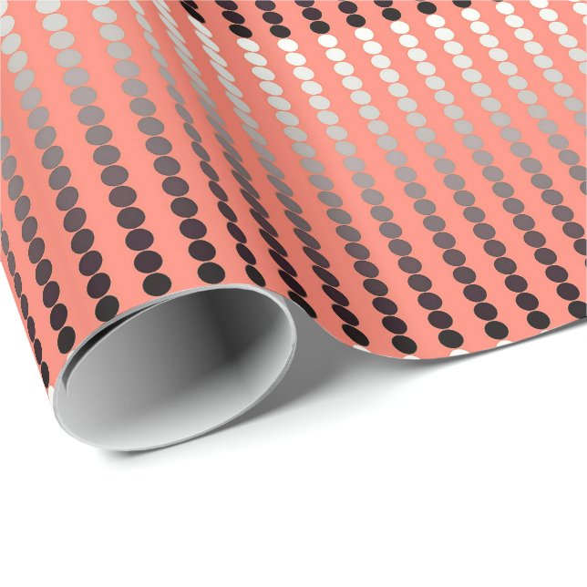 Papier Cadeau Points satinés - corail et étain (Coin rond)