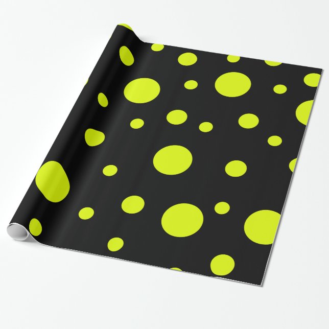 Papier Cadeau Points Soleil : Pointe Polka Noir & Jaune (Déroulé)