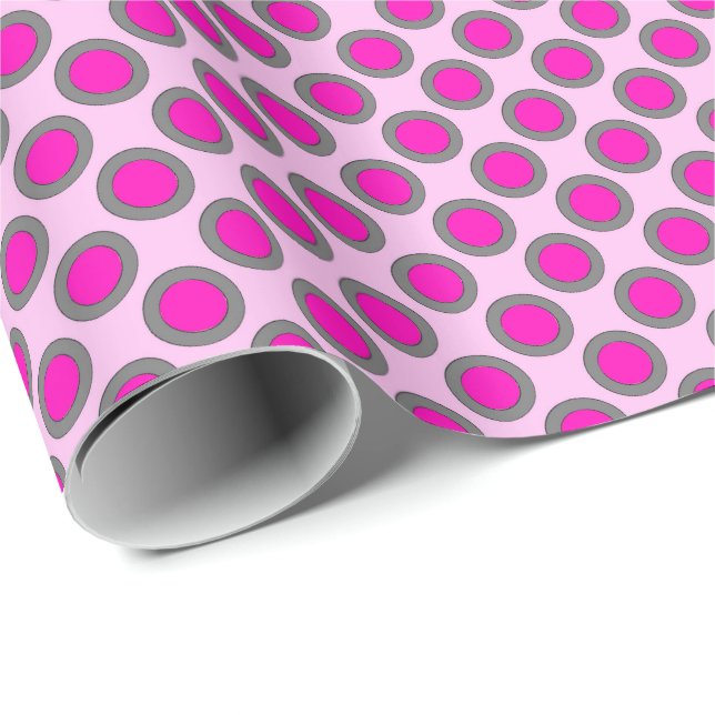 Papier Cadeau Points tournés, fuchsia, gris et rose (Coin rond)
