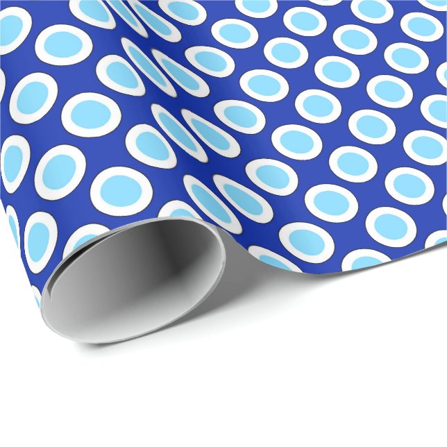 Papier Cadeau Points tournés rétros, bleu cobalt et blanc (Coin rond)