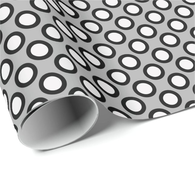 Papier Cadeau Points tournés rétros, gris, noir et blanc (Coin rond)