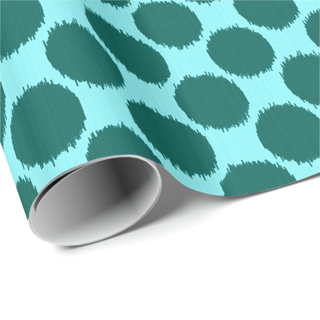 Papier Cadeau Points, turquoise et aqua géants d'Ikat (Coin rond)