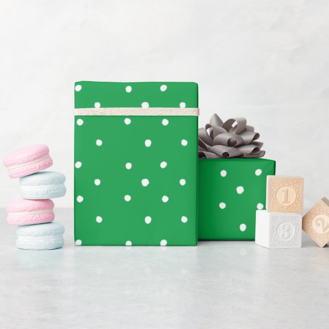 Papier Cadeau Points verts et blancs (Baby Shower)