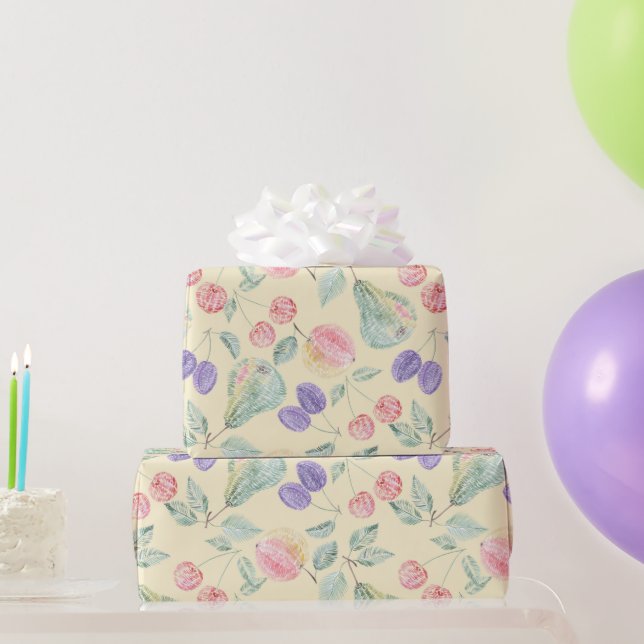 Papier Cadeau Poire, Pomme, cerise, prune, mélange de fruits, de (Cadeaux de fête)