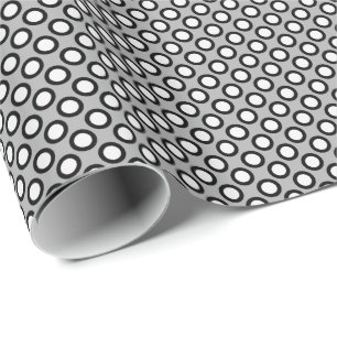 Papier Cadeau Pois cerclé, gris, noir et blanc