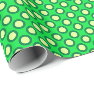 Papier Cadeau Pois circlés rétro, vert émeraude et jaune