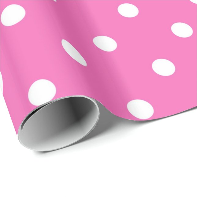 Papier Cadeau Pois classique, beau, élégant rose & blanc (Coin rond)