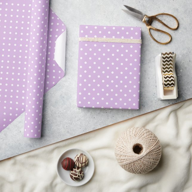 Papier Cadeau Pois Classique Blanc - Lilas Doux (Artisanat)