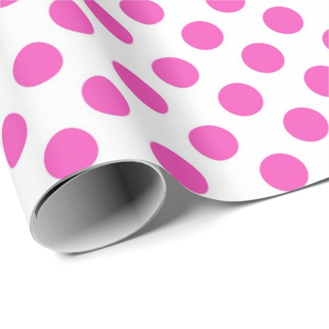 Papier Cadeau Pois classique, cool, blanc et rose (Coin rond)