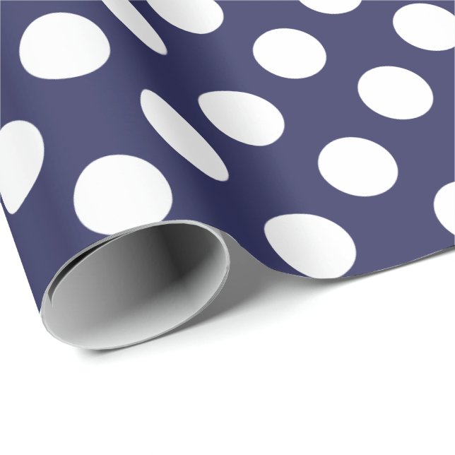 Papier Cadeau Pois de bleu marine et de blanc (Coin rond)
