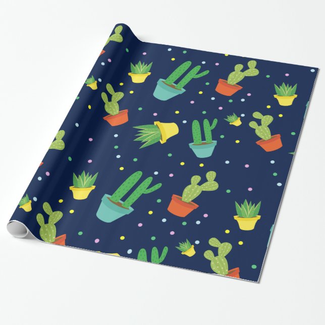Papier Cadeau pois de cactus succulent (Déroulé)