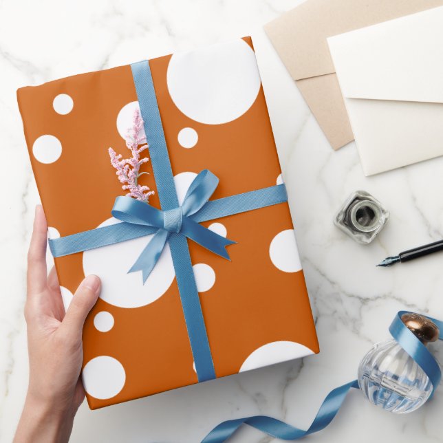 Papier Cadeau Pois de différentes tailles brulés orange blanc (Cadeaux)