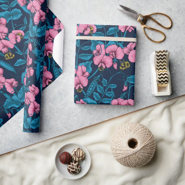 Papier Cadeau Pois doux et bourdons, rose et bleu (Artisanat)