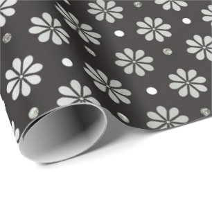 Papier Cadeau Pois gris argenté noir huile florale marguerite po