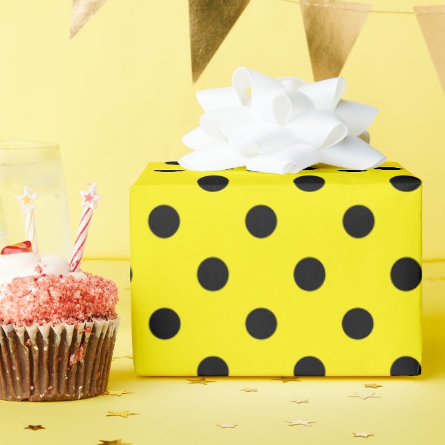 Papier Cadeau Pois jaune et noir motif Anniversaire (Fête d'anniversaire)