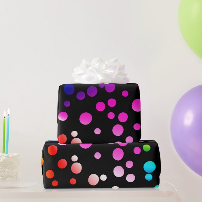 Papier Cadeau Pois Neon Rainbow en noir (Cadeaux de fête)