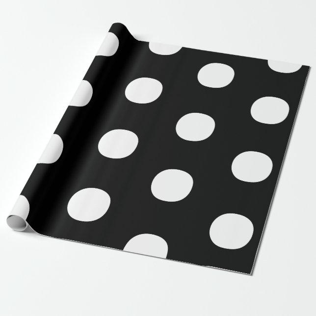 Papier Cadeau Pois noir blanc grand élégant motif (Déroulé)