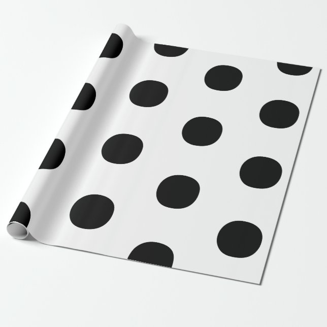 Papier Cadeau Pois noir blanc grand élégant motif (Déroulé)