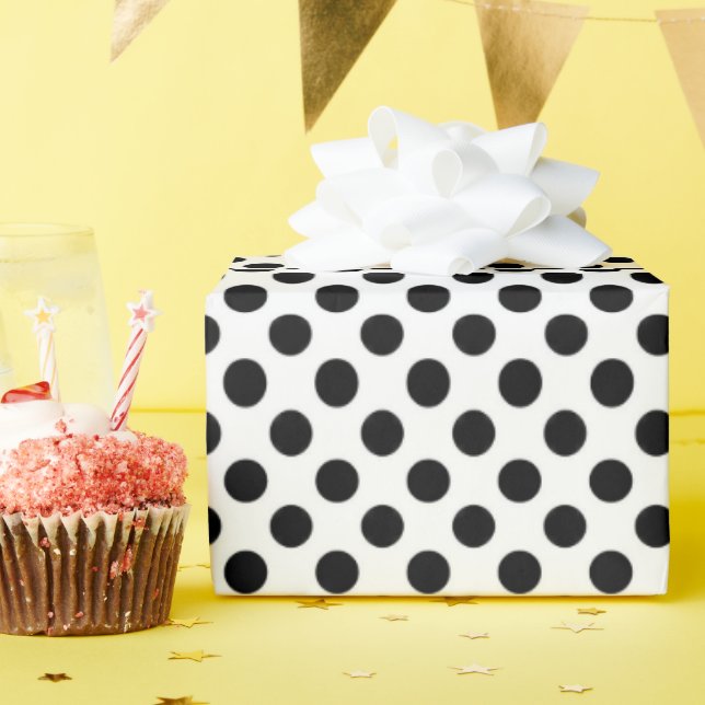 Papier Cadeau Pois noir et blanc (Fête d'anniversaire)