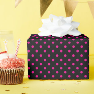 Papier Cadeau Pois noirs et roses chaudes