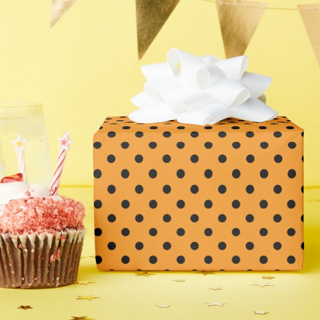 Papier Cadeau Pois orange et noir (Fête d'anniversaire)