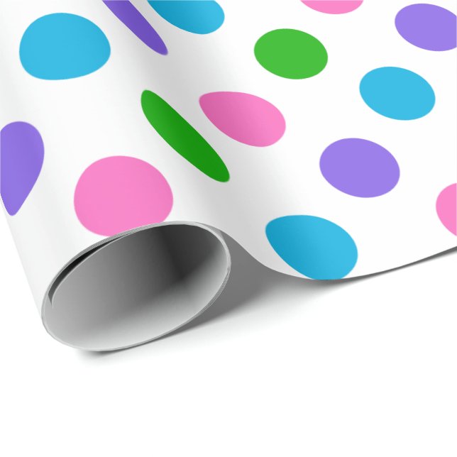 Papier Cadeau Pois (pourpre, rose, bleu et vert) (Coin rond)
