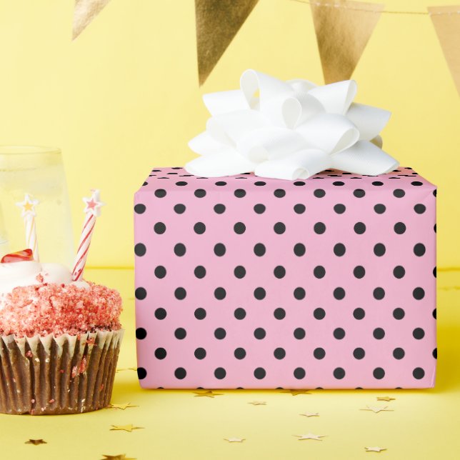Papier Cadeau Pois rose clair et noir (Fête d'anniversaire)