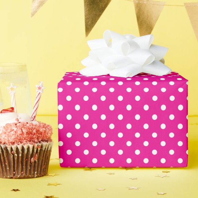Papier Cadeau Pois rose et blanc chaud (Fête d'anniversaire)