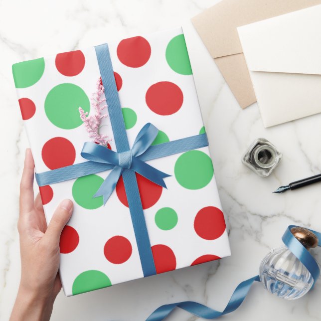 Papier Cadeau Pois rouges et verts de Noël (Cadeaux)