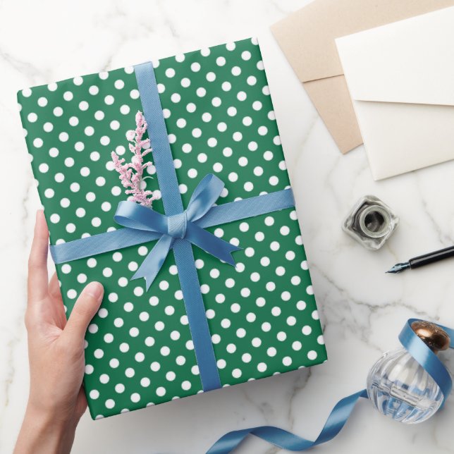 Papier Cadeau pois verts, blancs et verts (Cadeaux)