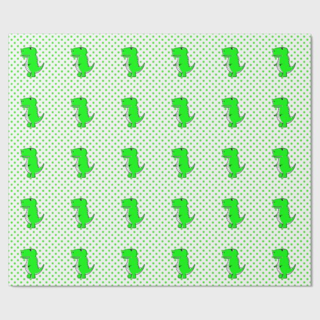 Papier Cadeau Pois verts Dinosaures verts (Plat)