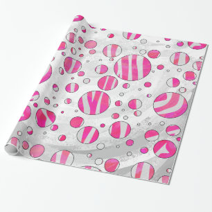 Papier Cadeau Pois Zèbre rose chaud et blanc