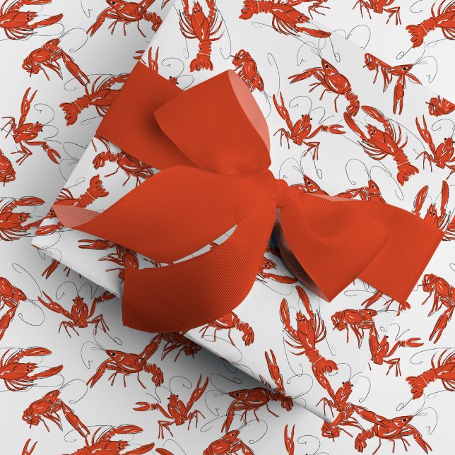 Papier Cadeau Poisson à la coque rouge (Red boiled crawfish gift wrapping paper.)