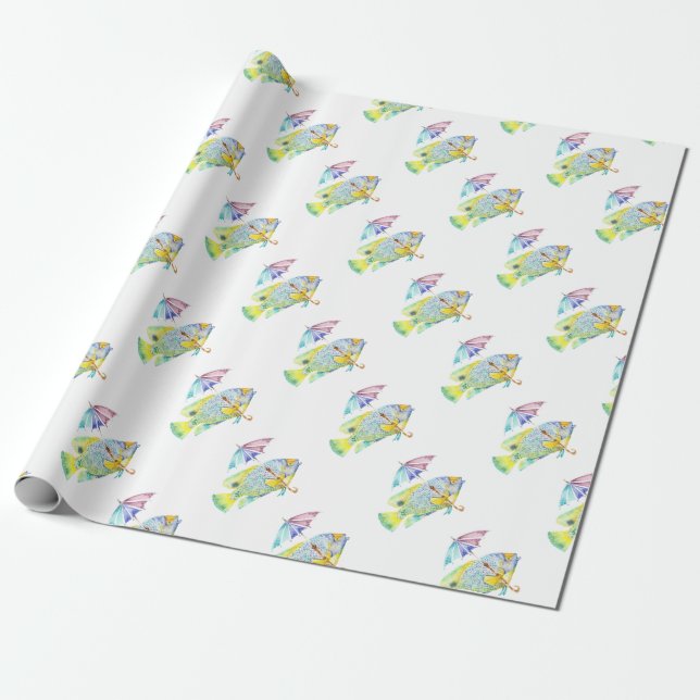 Papier Cadeau Poisson avec parapluie (Déroulé)