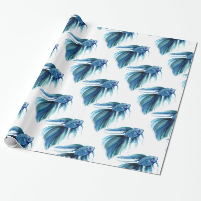 Papier Cadeau Poisson Bêta Bleu (Déroulé)