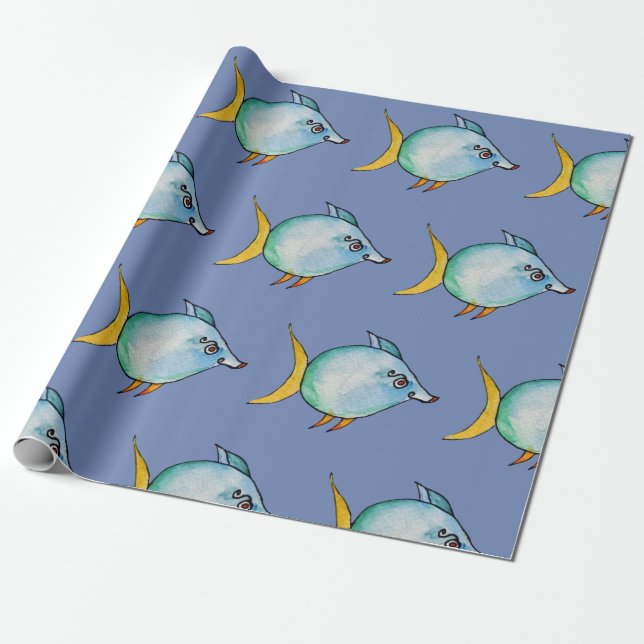 Papier Cadeau Poisson bleu (Déroulé)