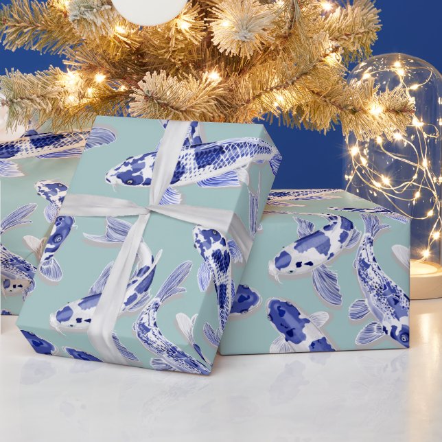 Papier Cadeau Poisson bleu blanc (Vacances)