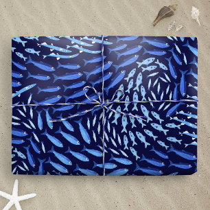 Papier Cadeau Poisson bleu de l'océan qui nage - Sombre