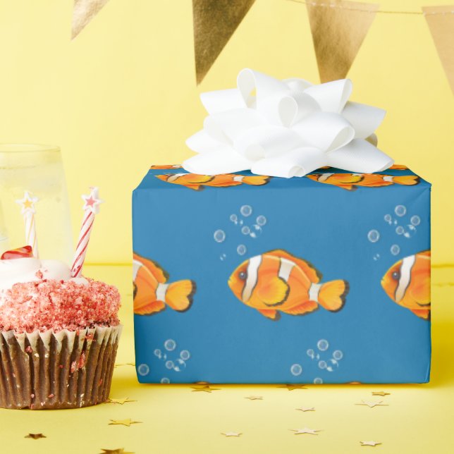 Papier Cadeau Poisson Clown Avec Bulles (Fête d'anniversaire)