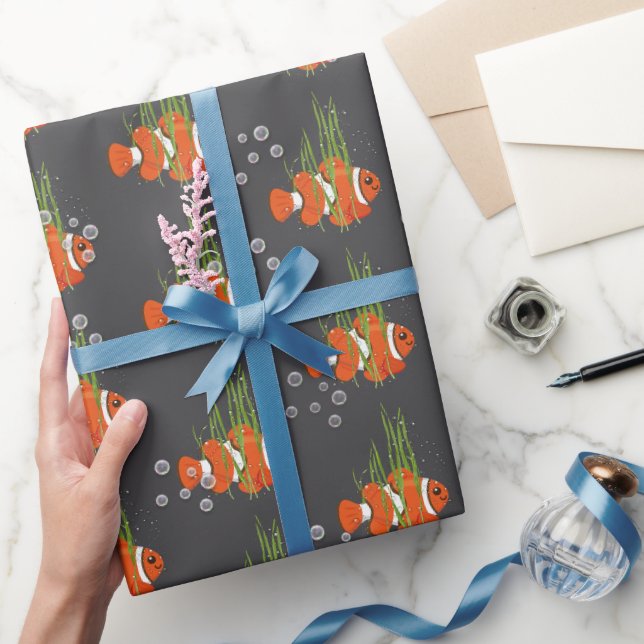 Papier Cadeau Poisson clown dans des bulles et des algues (Cadeaux)