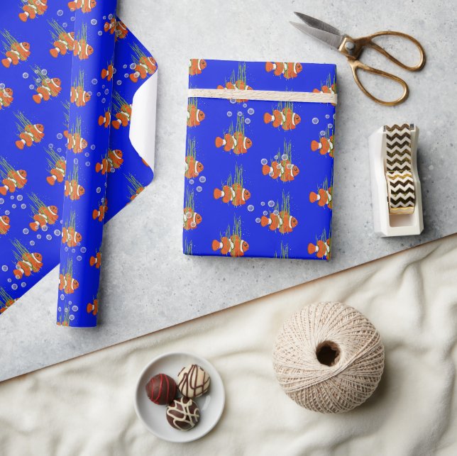 Papier Cadeau Poisson clown dans des bulles et des algues (Artisanat)