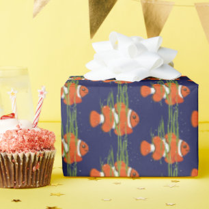 Papier Cadeau Poisson clown dans les algues et bulles