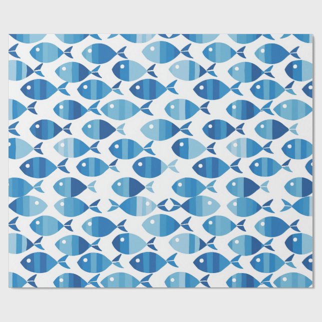 Papier Cadeau Poisson côtier prépa bleu et blanc (Plat)