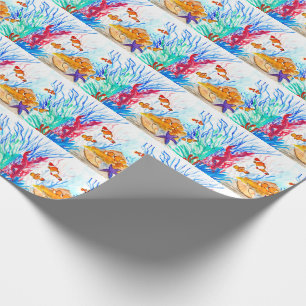 Papier Cadeau poisson d'aquarelle océan Nautique mer mare pêcheu