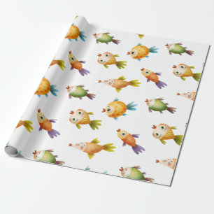 Papier Cadeau Poisson d'or joli et coloré sur blanc