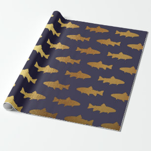 Papier Cadeau Poisson d'or Requin Océan Bleu Marine Vip Yacht