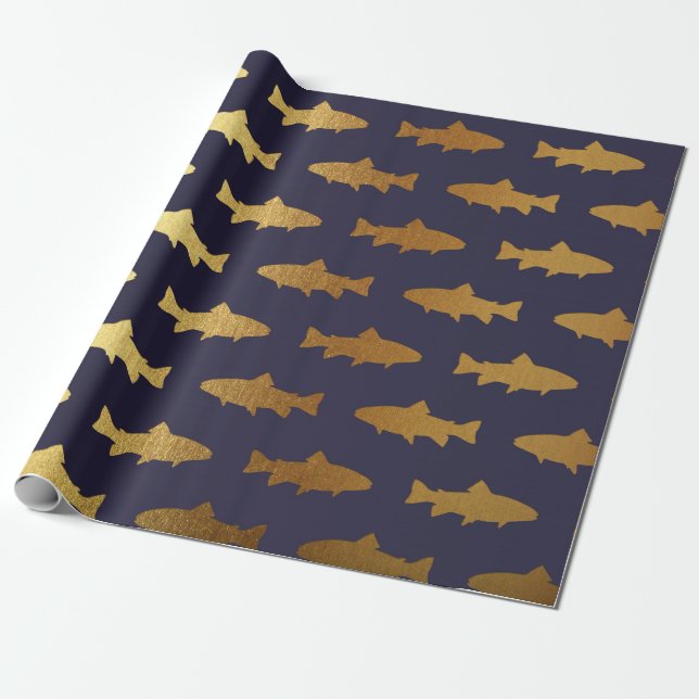 Papier Cadeau Poisson d'or Requin Océan Bleu Marine Vip Yacht (Déroulé)